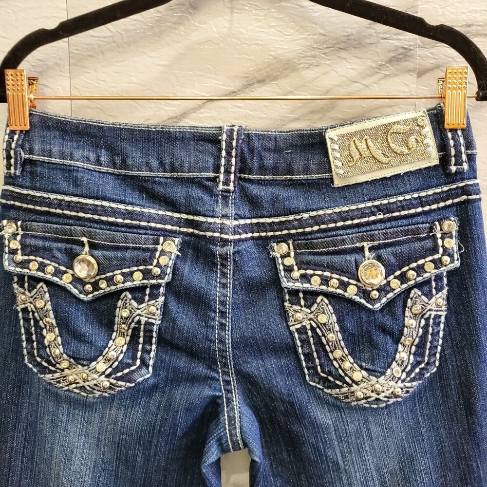 Miss Chic Jeans Womens Size 9 Dark Blue Stretch Denim Boot Rhinestone Bling